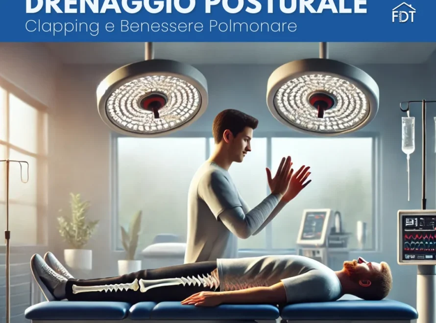 Illustrazione medica di fisioterapista che esegue tecnica di clapping per drenaggio posturale