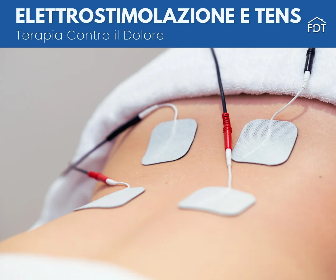Applicazione di elettrodi TENS sulla schiena per la terapia del dolore