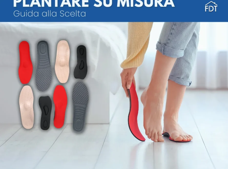 Donna inserisce un plantare rosso su misura all'interno della scarpa