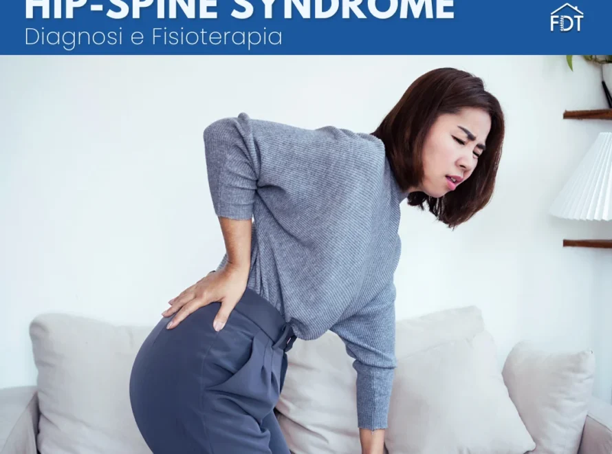 Fisioterapista tratta paziente con sindrome anca-colonna durante seduta riabilitativa per dolore lombare e anca.