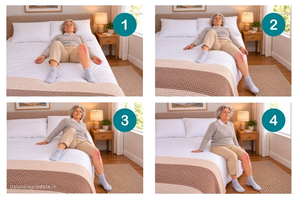 Sequenza per alzarsi dal letto in sicurezza dopo una protesi al ginocchio